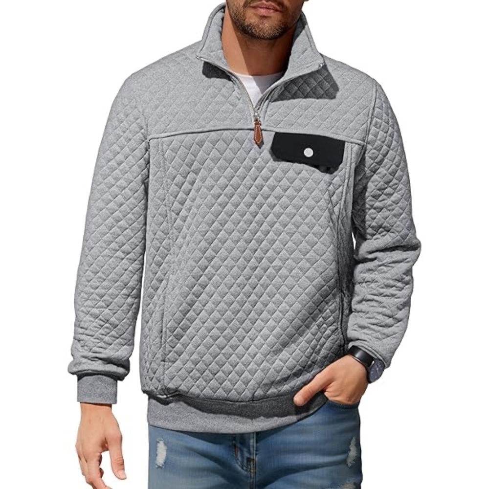 BRAND NEW 2XL Quilted Half-Zip Pullover Sweatshirt in Light Gray